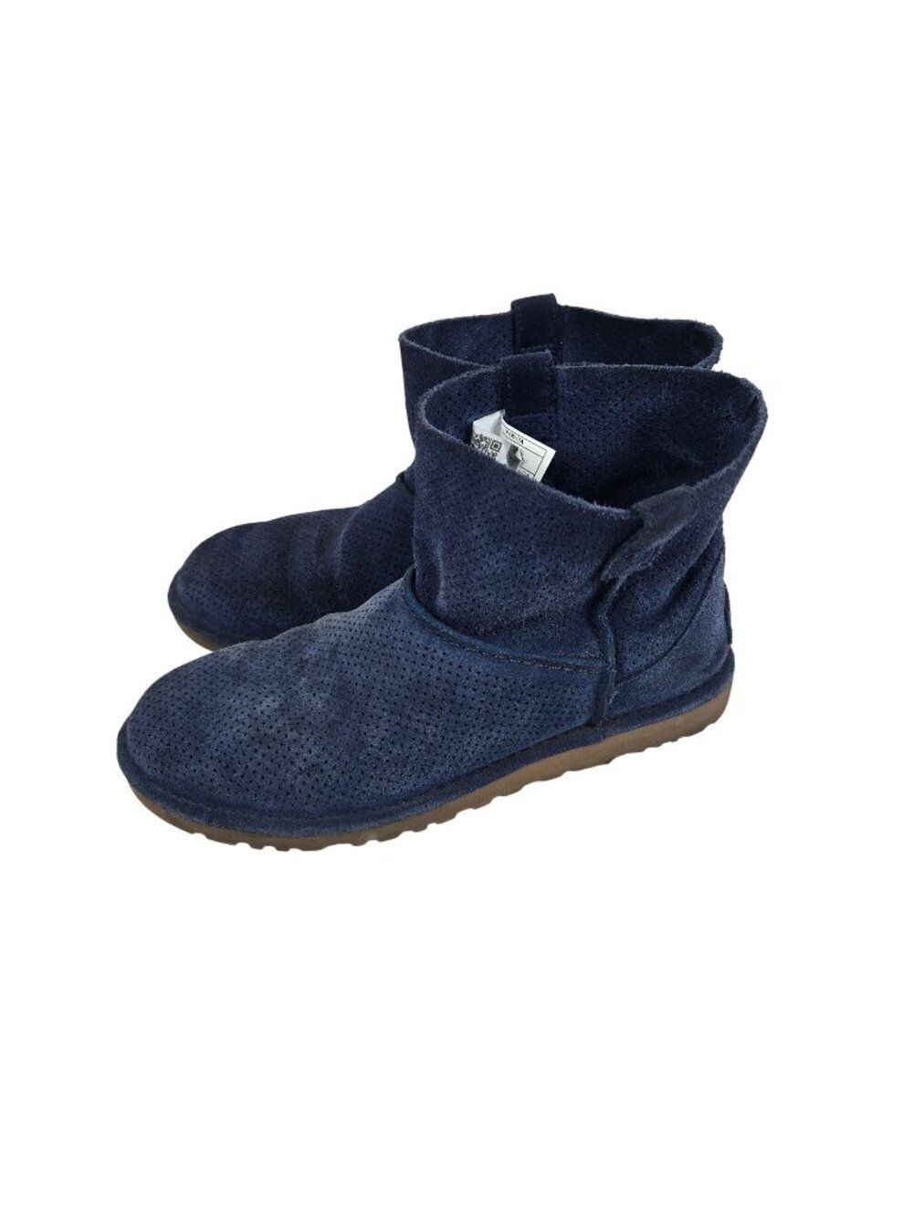 UGG Womens Perforated Blue Suede Boots Size 8 Casual Flat Rubber Sole